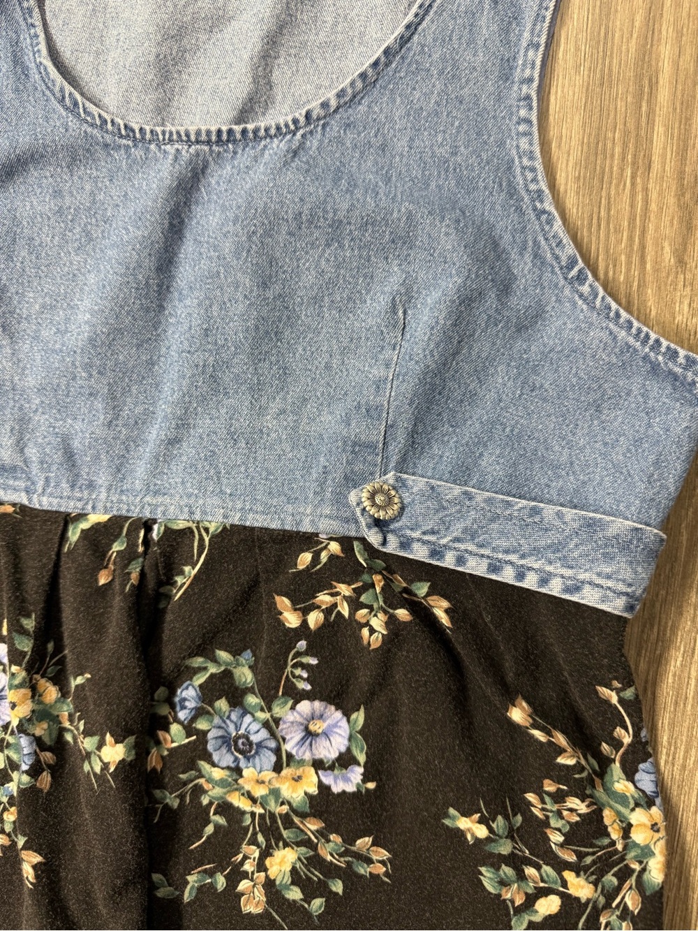 Alexandra Lee Vintage 90s Denim & Floral Midi Dress Cottagecore Grunge Y2K Sz 8 - Picture 2 of 7